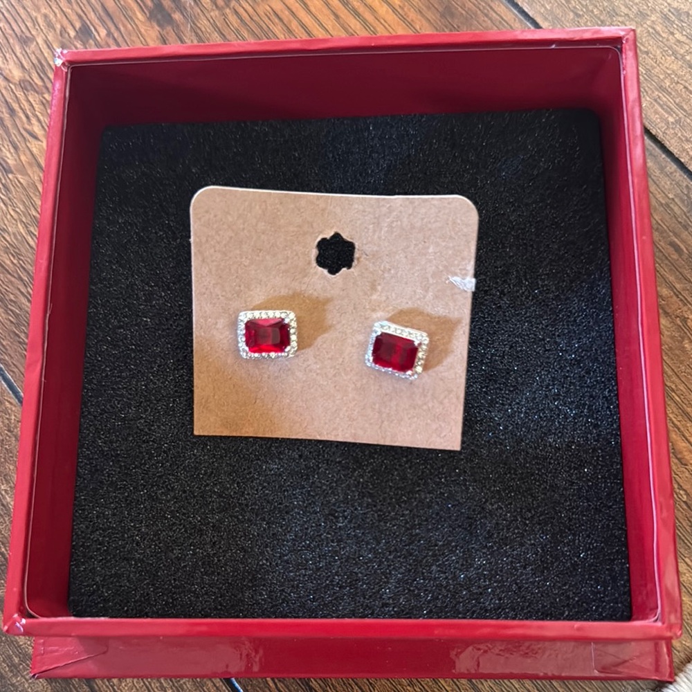 Elegant Red and Silver Stud Earrings